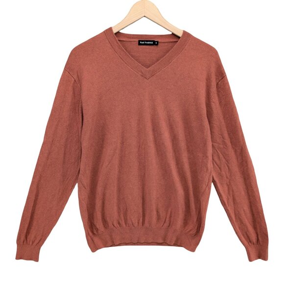 Paul Fredrick Silk Cashmere Sweater Mens Terracotta V Neck Pullover Size M - Picture 1 of 7